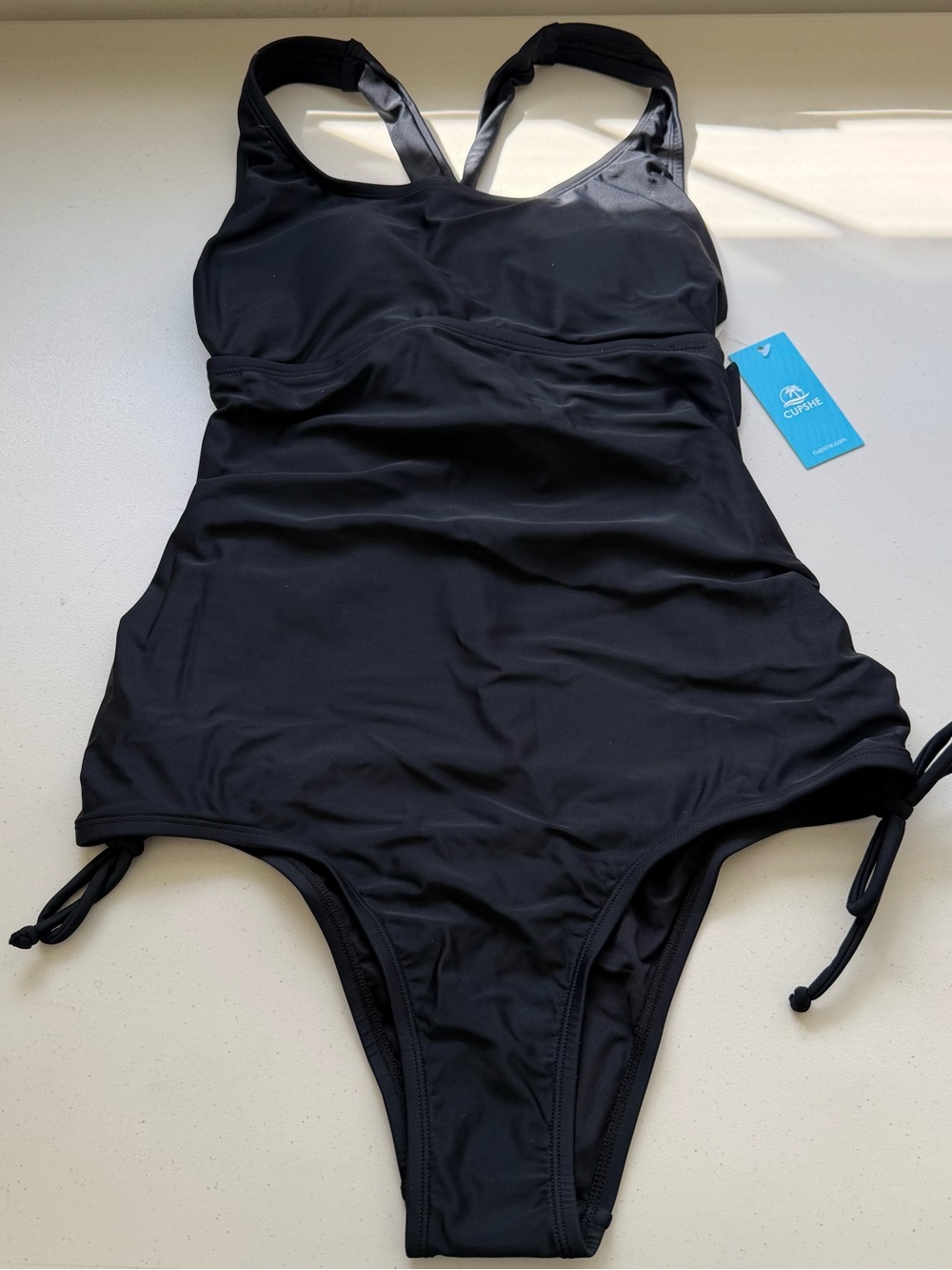 CUPSHE Black Ruched One Piece Swimsuit Crossback Lined Womens Size S
